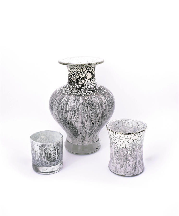 White and Gray Set of Three Glass Art by Christopher Schranck