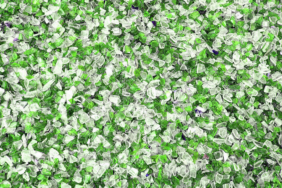 Abstract Photograph - White And Green Broken Glas. Recycle Background. by Art Momente