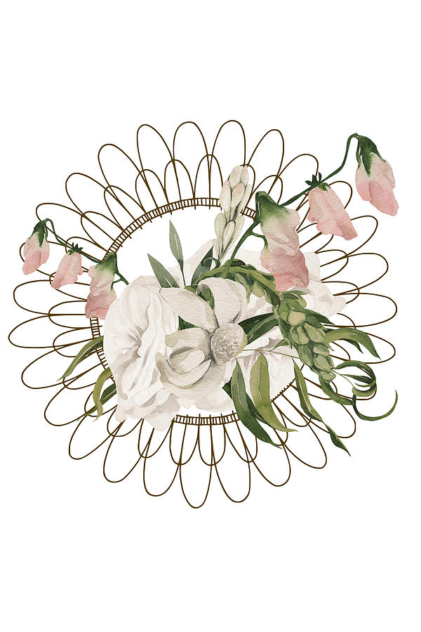 White and Pink Bouquet with Circle Design Digital Art by N Kirouac