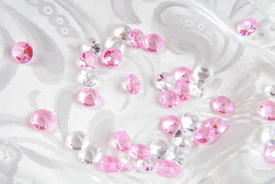White And Pink Diamonds On White Fabric Photograph by Severija Kirilovaite