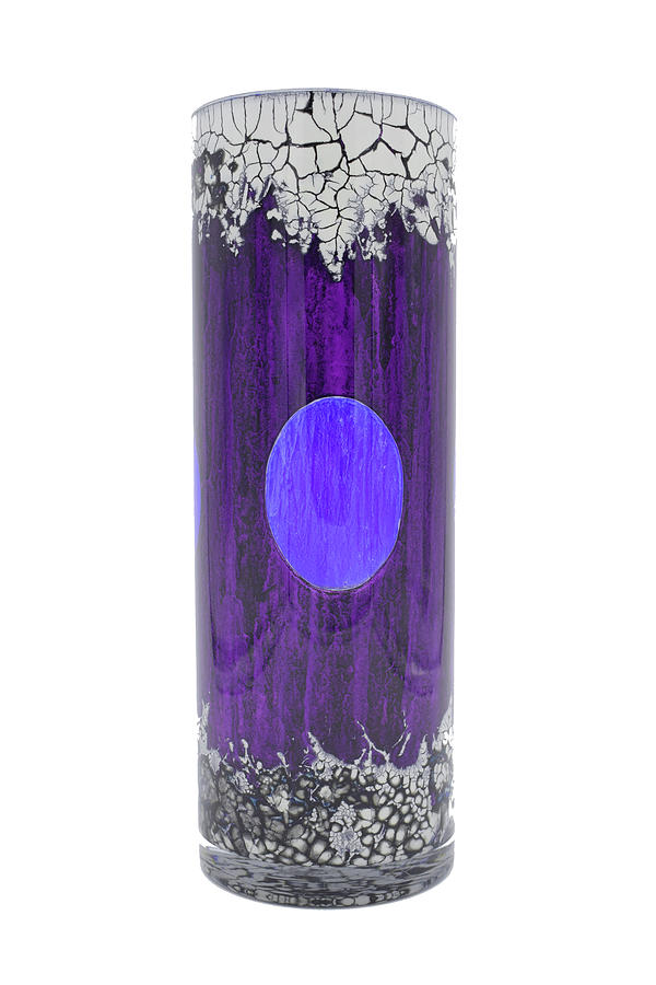 white and Violet Cylinder with blue oval Glass Art by Christopher Schranck