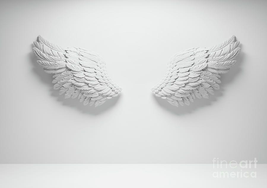 White angel wings on wall template Photograph by Michal Bednarek