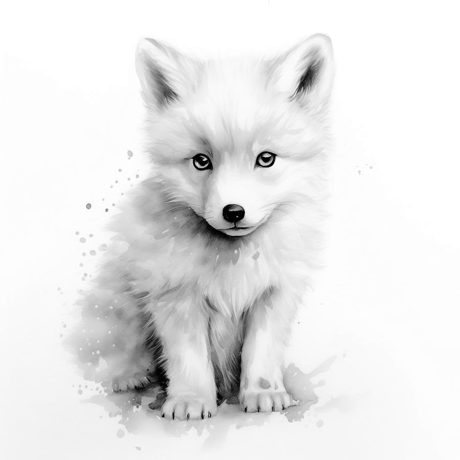 White Arctic Fox Shyness Digital Art by Athena Mckinzie