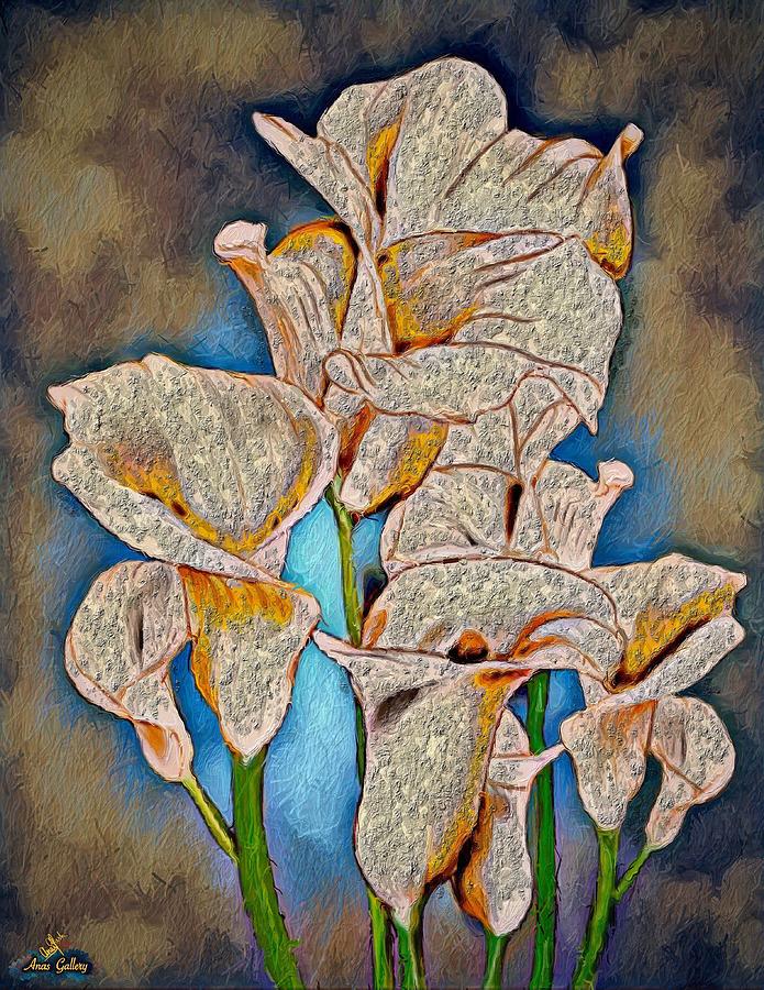 White Arum Lilies  Mixed Media by Anas Afash