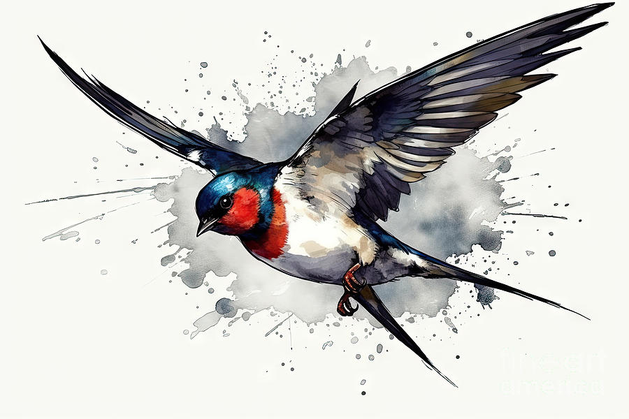 Swallow Painting - White backed swallow in flight from multicolored paints. Splash  by N Akkash