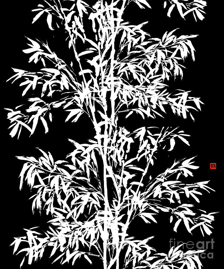 Black And White Painting - White Bamboo Silhouette on Black  by Nadja Van Ghelue