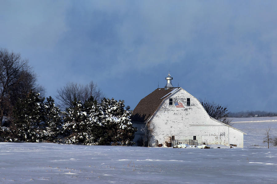 Barn Photograph - White Barn in Winter by Nikolyn McDonald