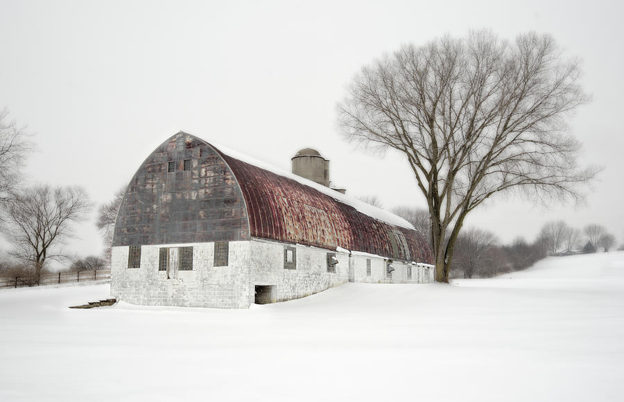 White Barn in Wisconsin Winter Photograph by Peter Herman
