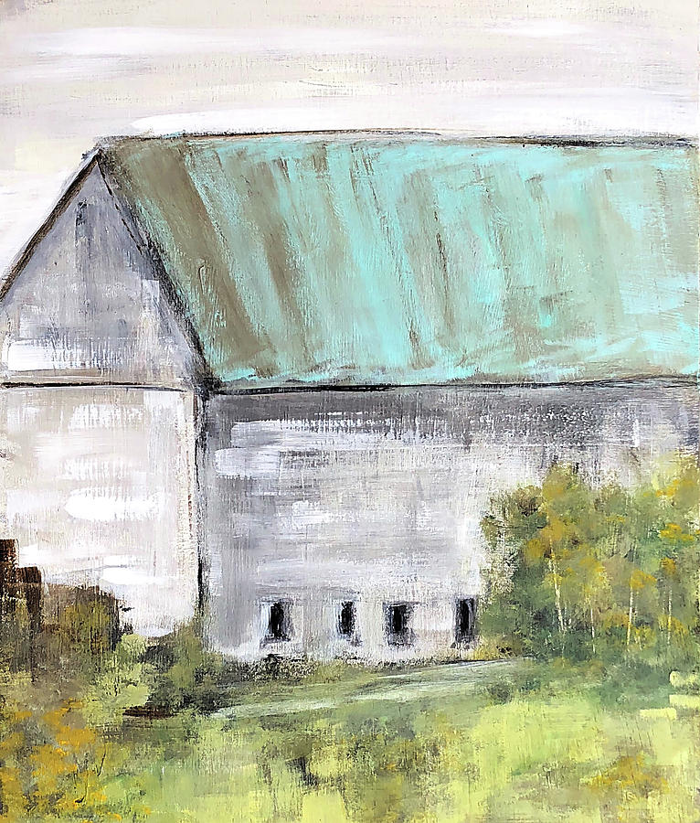 White Barn Painting by Sallie Otenasek
