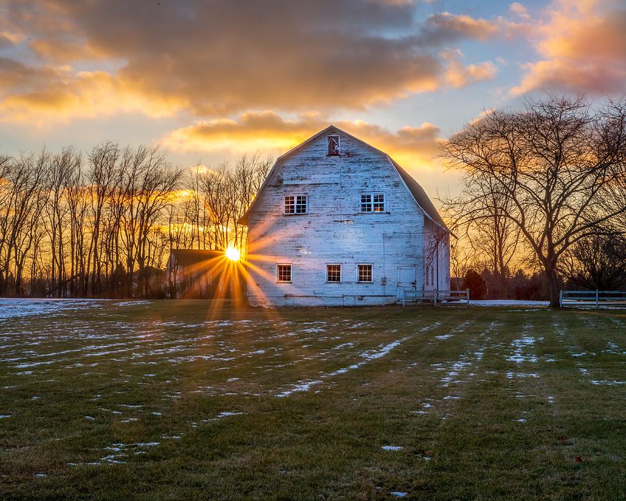 White Barn Sunset Berrien Springs Michigan Photograph by Molly Pate