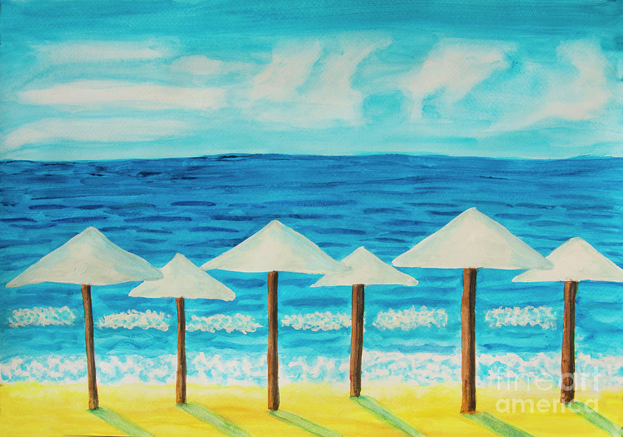 White beach umbrellas Painting by Irina Afonskaya