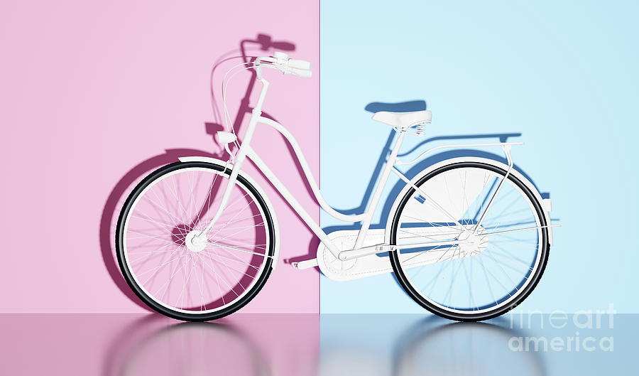 White Bicycle On Pastel Color Wall Background Photograph