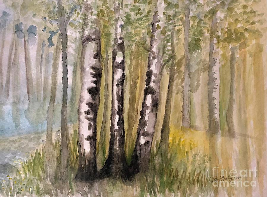 White Birch Painting by Deb Stroh-Larson