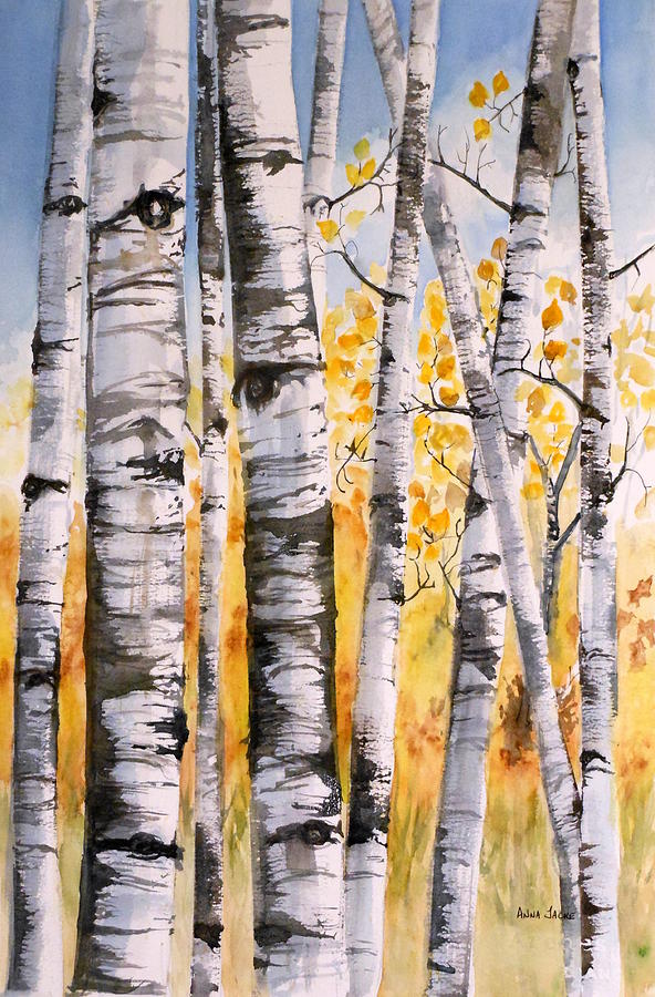 White Birch Meadow Painting by Anna Jacke