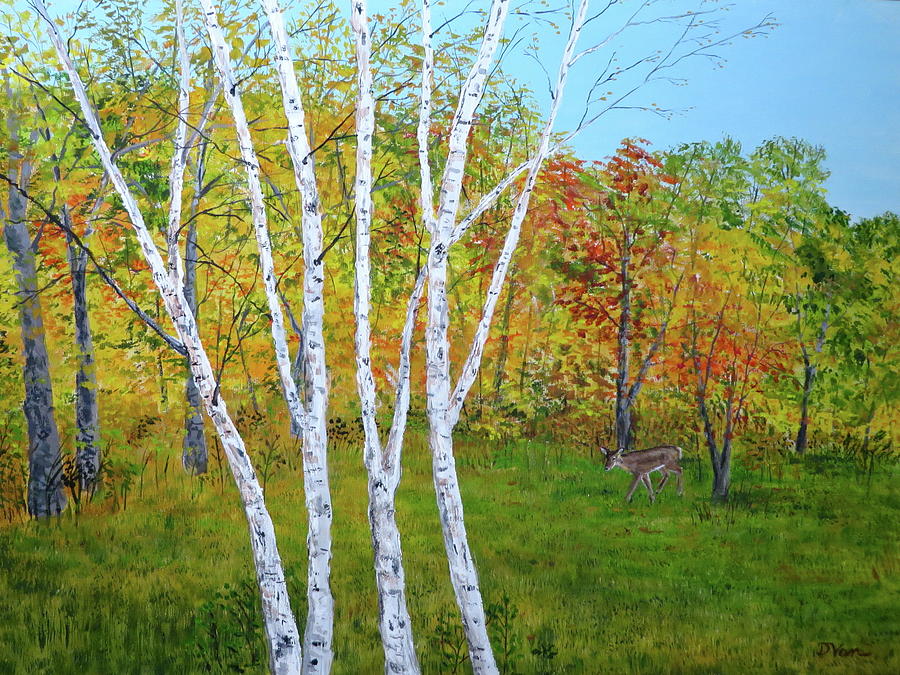 White Birches in Autumn Painting by Denise Van Deroef