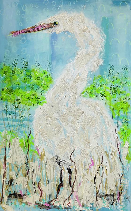 Bird Painting - White bird by Pam Gillette