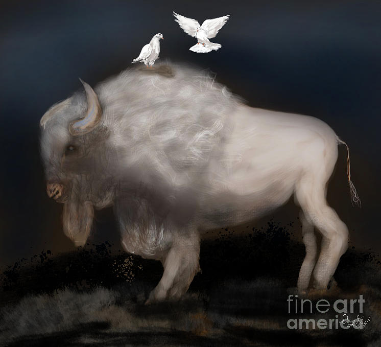 White Bison and Doves Digital Art by Doug Gist