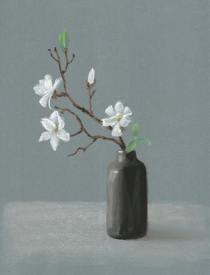 White Blooming. Black Vase Painting by Masha Batkova