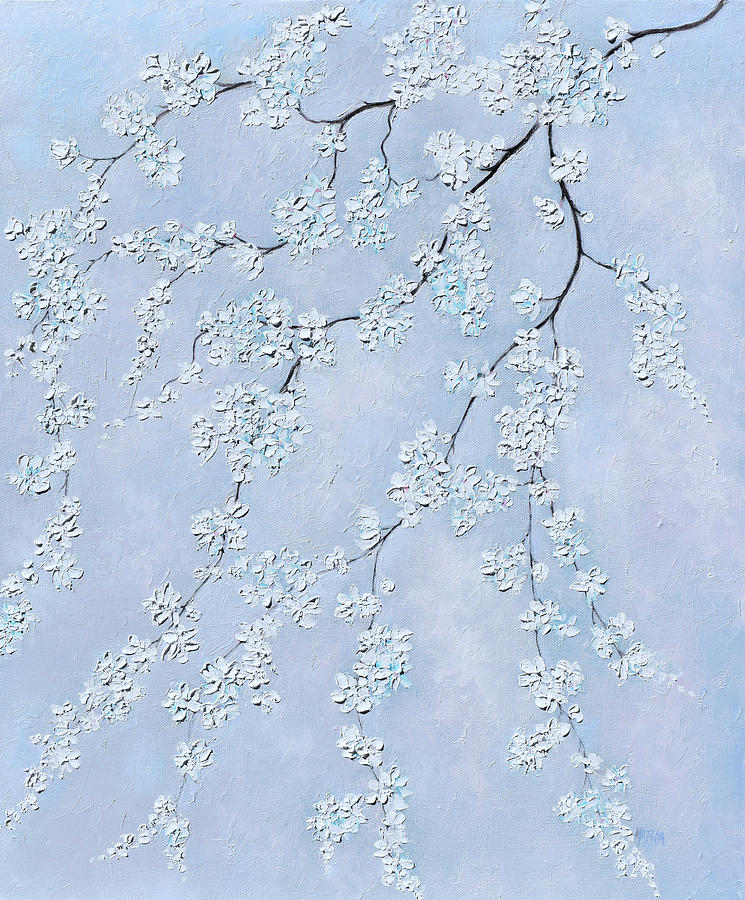 White blossom branch - impasto flowers Painting by Jan Matson