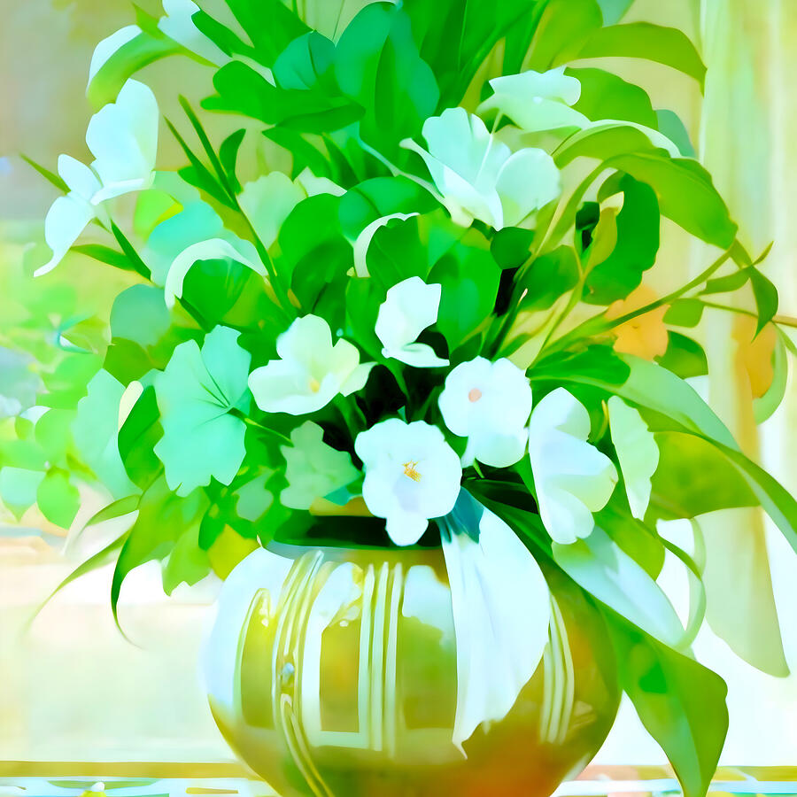 White Blossoms With Lush Foliage Digital Art