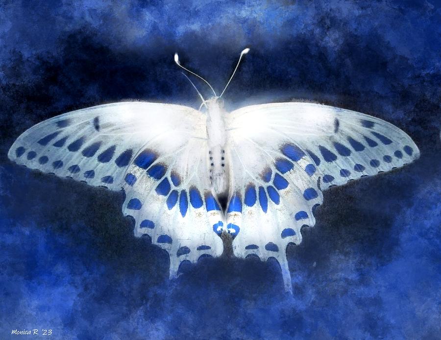White Blue Butterfly Painting by Monica Resinger