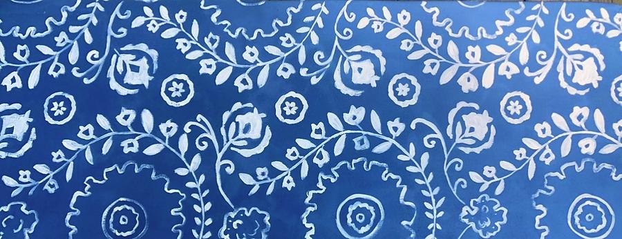 White Blue Floral Painting by Jam Art