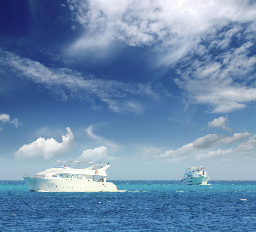 White Boats Sailing On Turquoise Sea Photograph by Mikhail Kokhanchikov