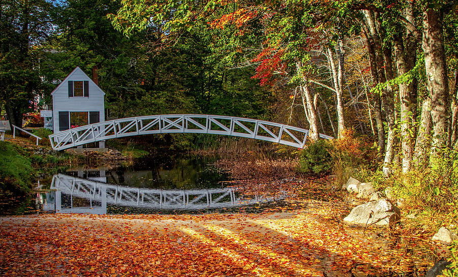 White Bridge Through the Maine Fall Colors Photograph by Jeff Folger