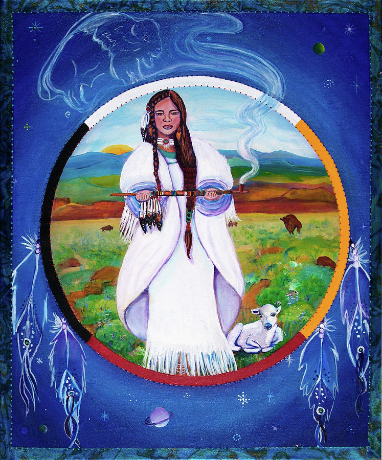 White Buffalo Calf Pipe Woman Painting by Olivia Marie Oso - Fine Art ...