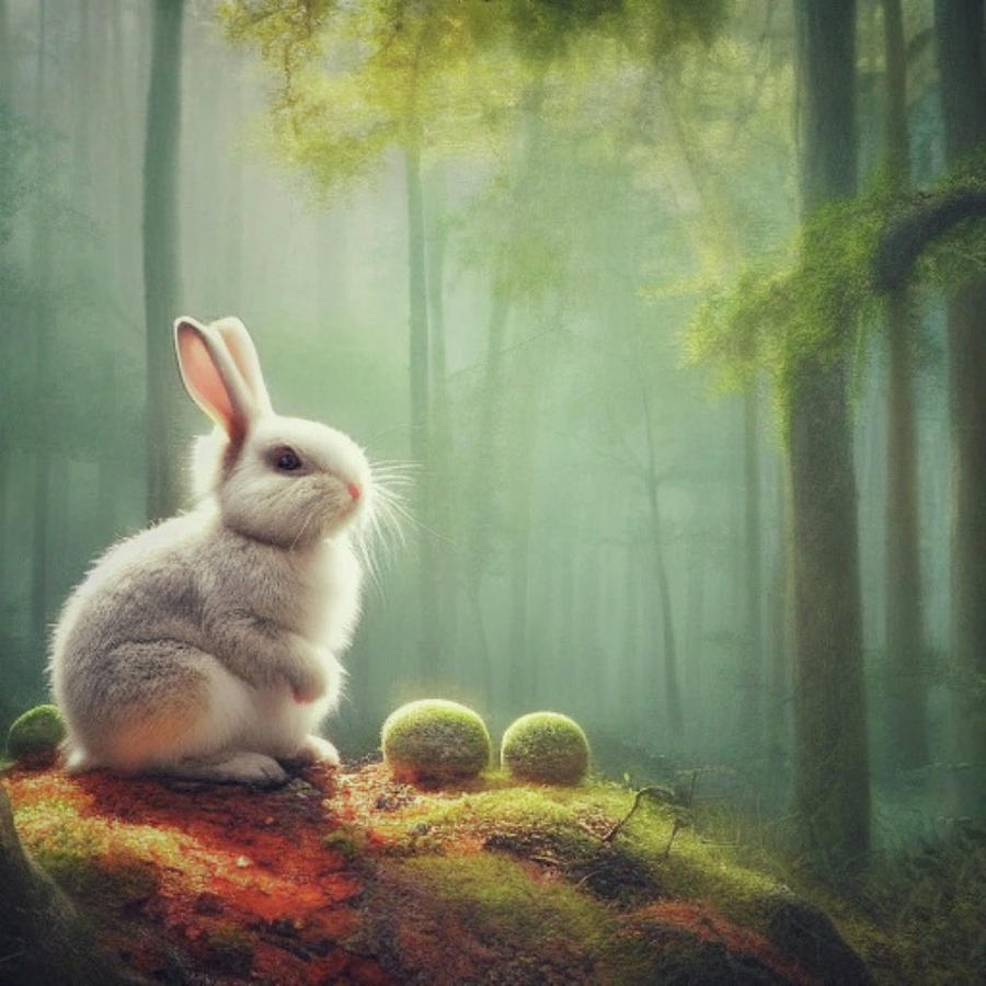 White Bunny Landscape Digital Art