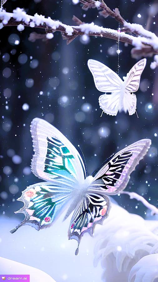 A I White Butterflies in the Snow 2 Digital Art by Denise F Fulmer