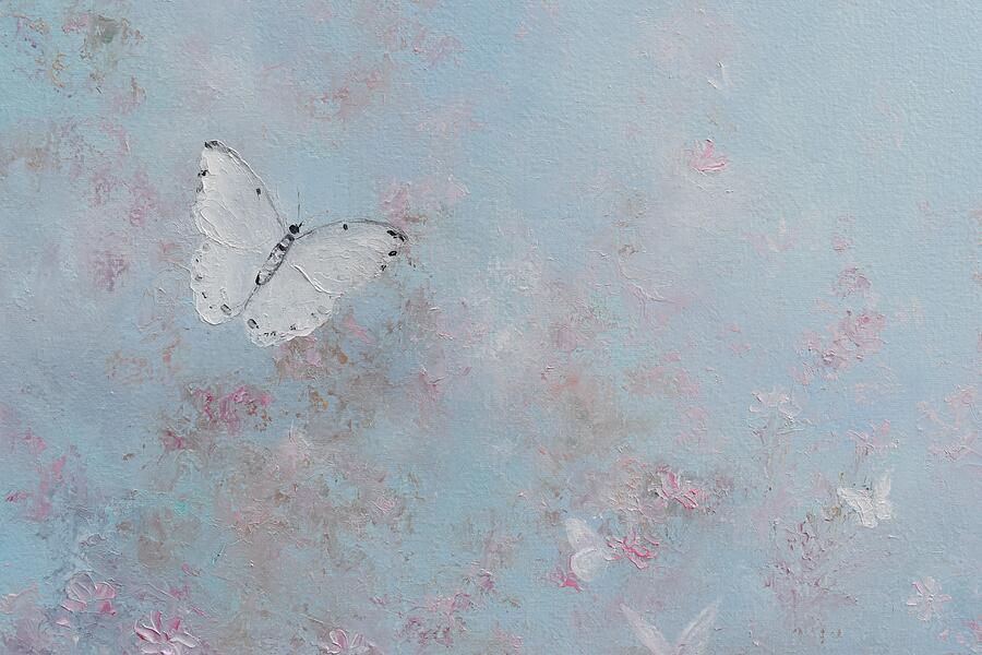 Butterfly garden painting in soft pinks and greys Painting by Jan Matson Butterfly garden painting in soft pinks and greys Painting by Jan Matson