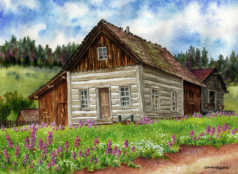 White Cabin at Walker Ranch Painting by Anne Gifford