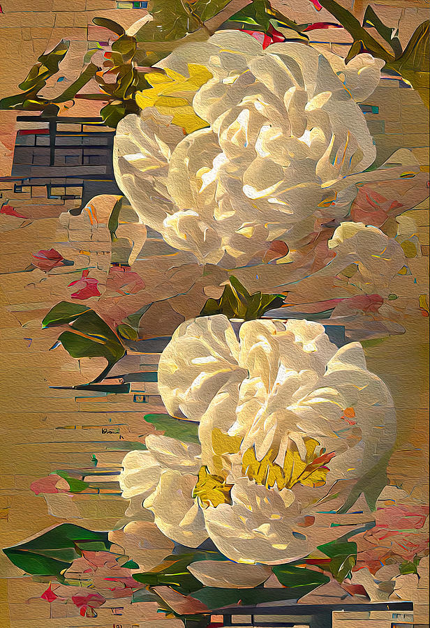 White Camellias Against Abstract Background Digital Art by Deborah League