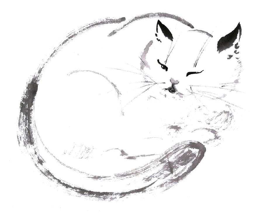 Black And White Painting - White Cat by Anna Vladi