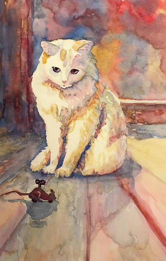 White Cat Painting by Marilyn Jacobson