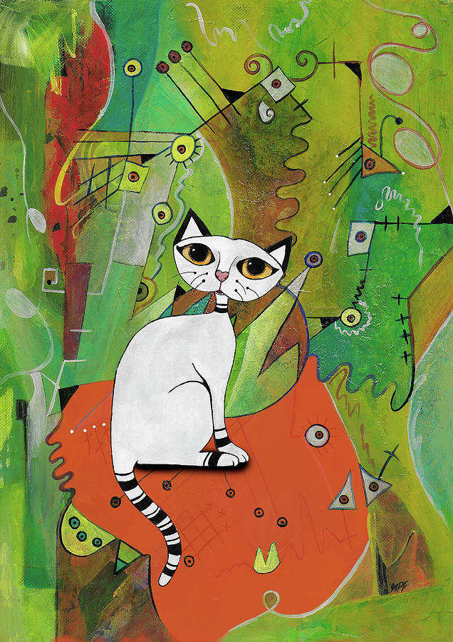 White Cat on a Mat Digital Art by Maria Forrester