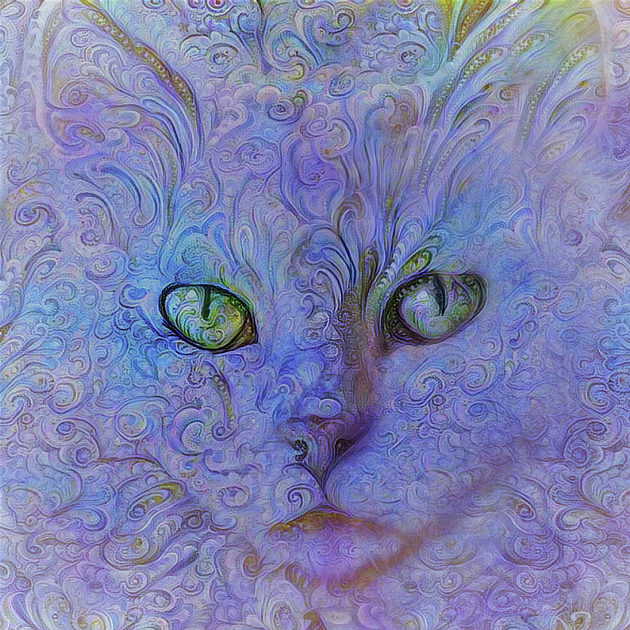 White Cat - Pastel Digital Art by Peggy Collins