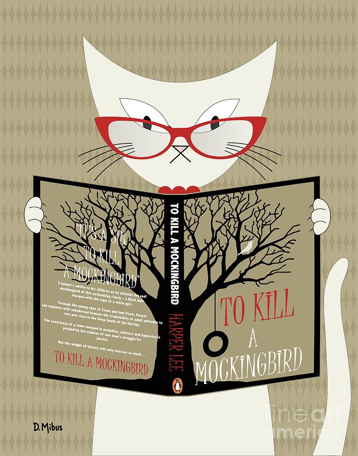 White Cat Reads a Book Digital Art by Donna Mibus