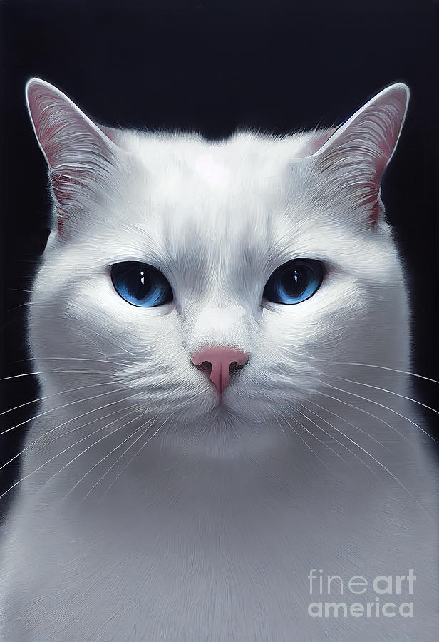 White Cat with Blue Eyes Digital Art by Carlos Diaz