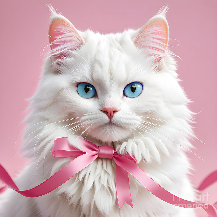 White Cat With Pink Bow Photograph by Maria Dryfhout - Fine Art America