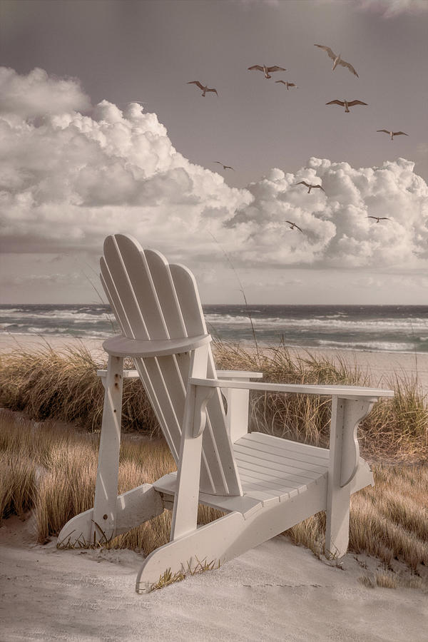 White Chair in the Cottage Dunes Photograph by Debra and Dave Vanderlaan
