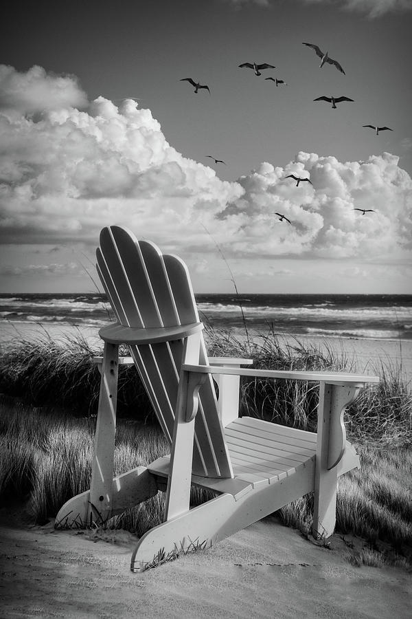 White Chair in the Dunes Black and White Photograph by Debra and Dave Vanderlaan