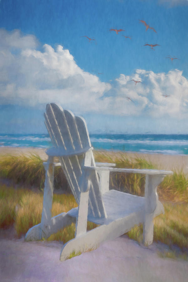 White Chair in the Dunes Watercolor Painting Photograph by Debra and Dave Vanderlaan