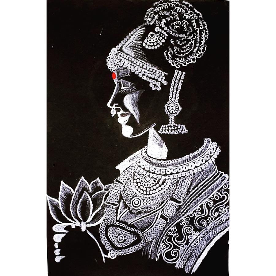 Divine Monochrome A Striking Charcoal Sketch Print of Lord Krishna on