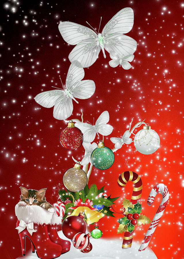 White Christmas Butterflies  Digital Art by Gayle Price Thomas