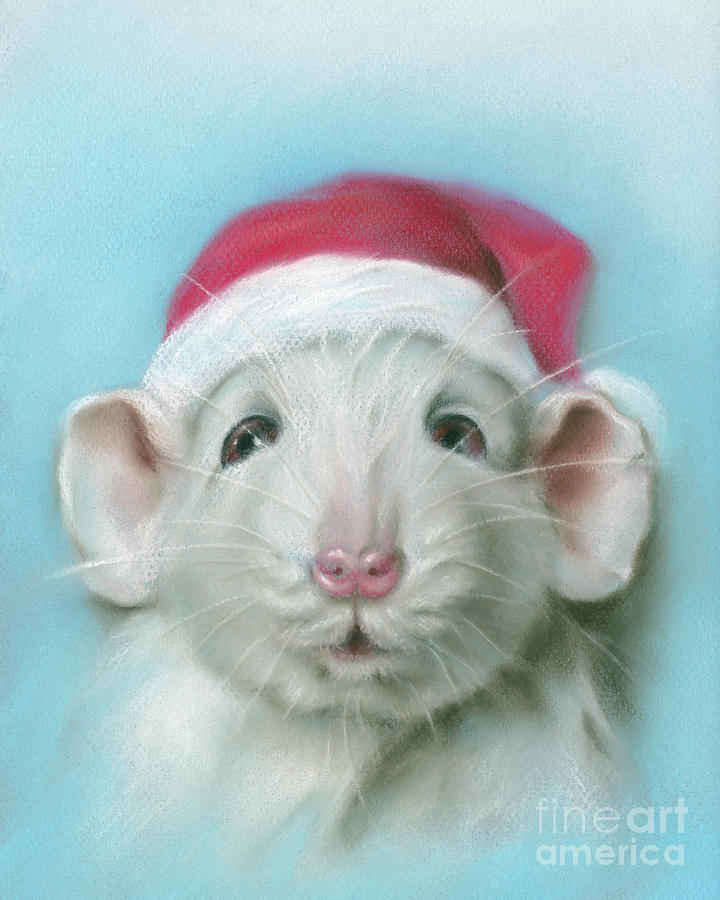White Christmas Rat with a Santa Hat Painting by MM Anderson