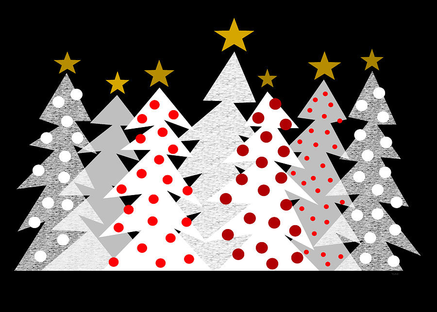 White Christmas Trees with Red Digital Art by Val Arie