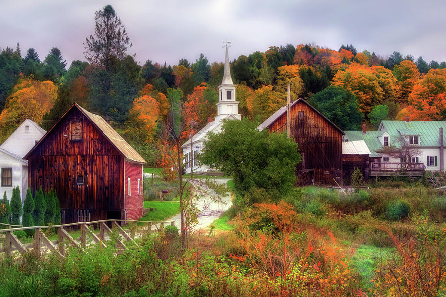 White Church in Autumn - Vermont Country Scene Photograph by Joann Vitali