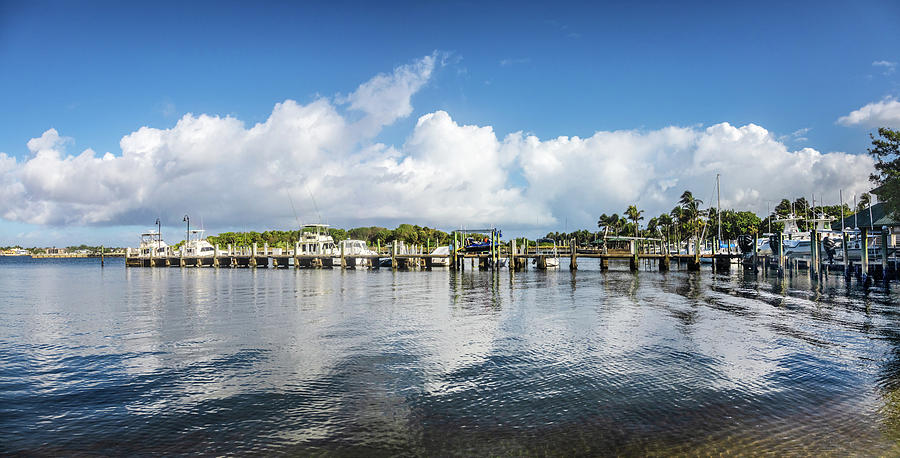 White Clouds and Blue Sky over the Boynton Inlet Marina Photograph by Debra and Dave Vanderlaan